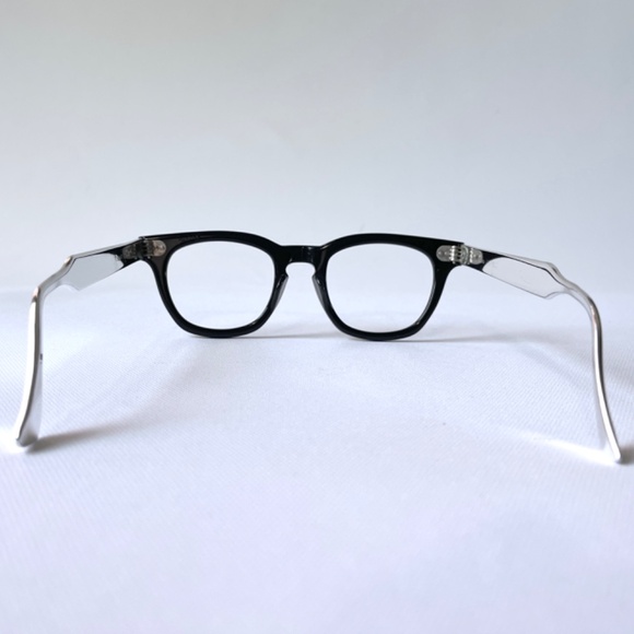 Vintage Eyeglasses Horn Rim Mid Century Frames Aluminum Chrome Temples ESO 1950s - Picture 6 of 17